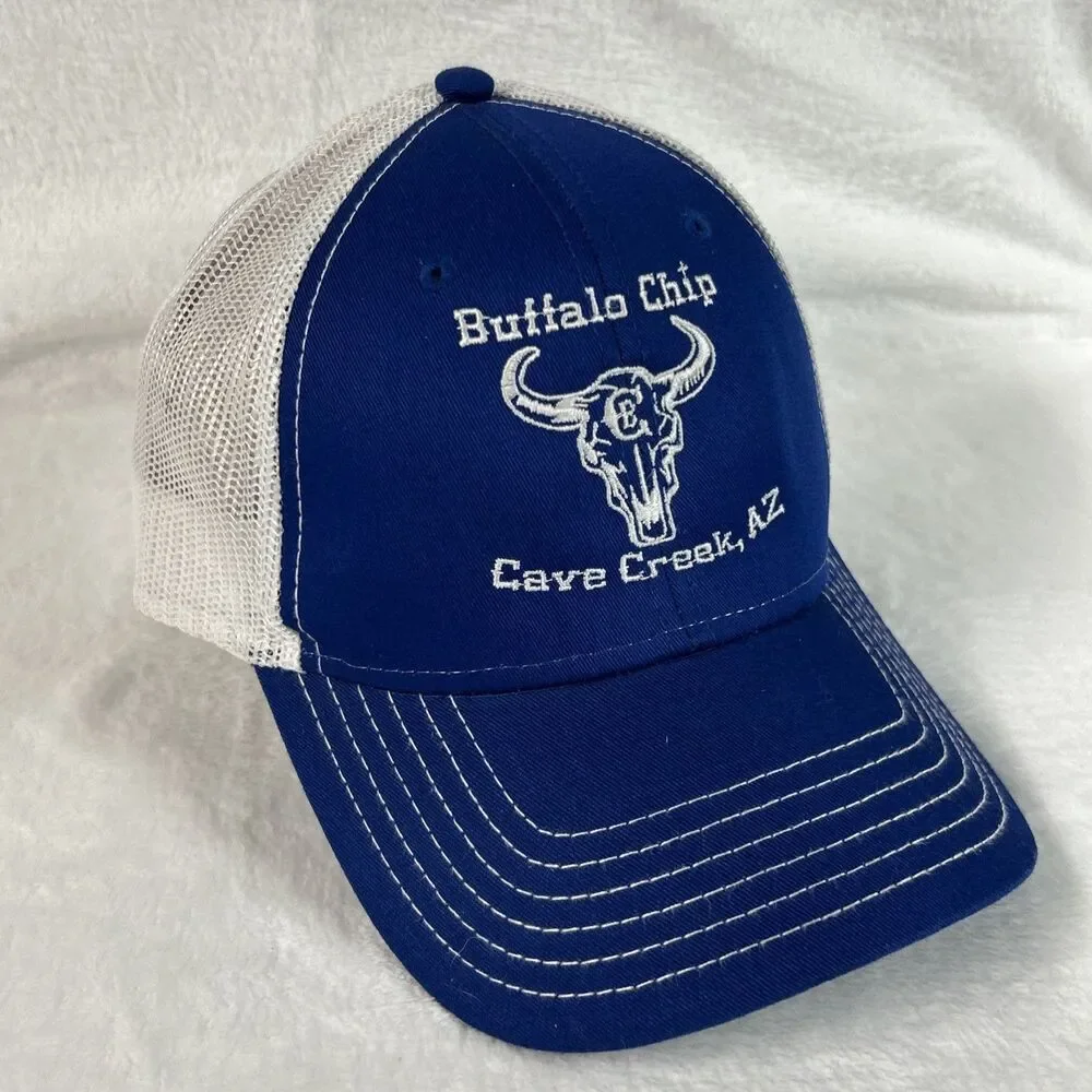 Buffalo Chip Cave Creek AZ Mens Hat Adjustable Ball Cap Baseball Blue/White